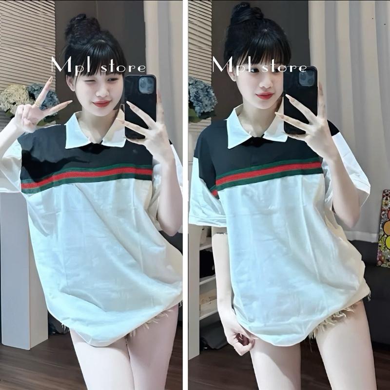 ( BST Hè ) Áo polo In họa tiết sọc ngang , Form rộng basic  nam  nữ , Size 39-75kg Women Top 0