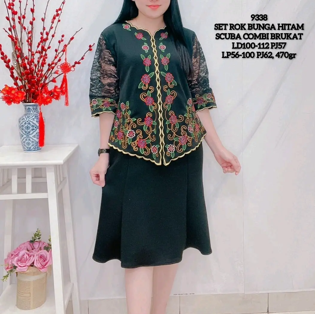 Setelan Rok 9338 (4L) Original Bordir Scuba & brukat
