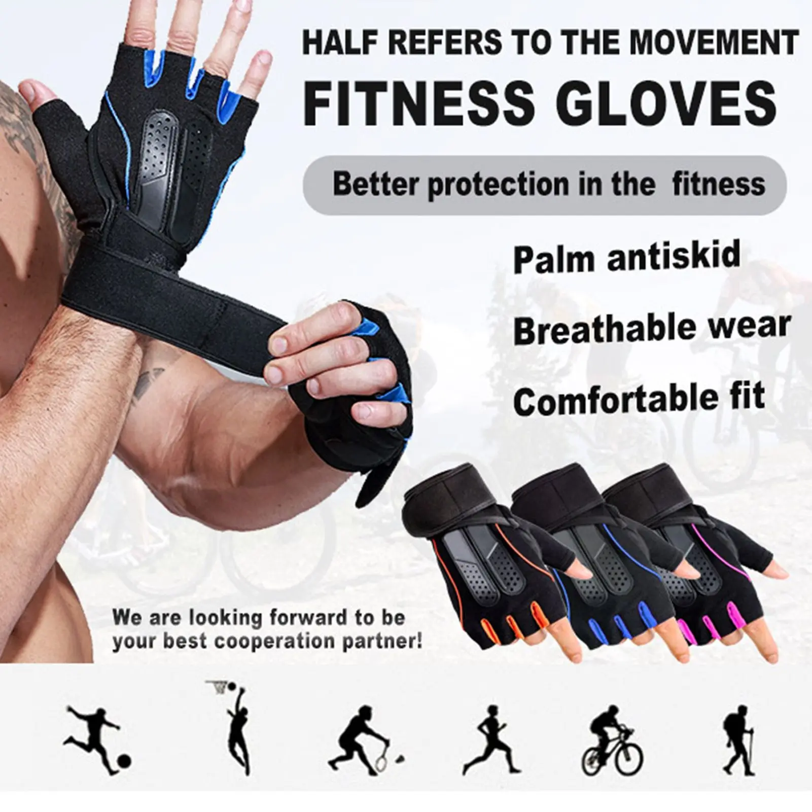 Swazsdk 1 Pair Fitness Gloves Anti-Slip Strength Training Half Finger Outdoor Weightlifting Sports Training Gloves for Men and Women