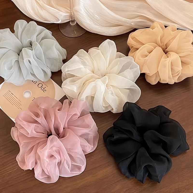 5pcs Large French Puff Chiffon Big Intestine Hair Rings 4