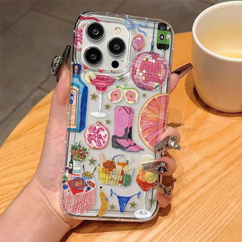 Fashionable Disco Ball & Fruit Pattern Phone Case, Decorative Phone Protector Cover, Phone Accessories Compatible with iPhone 11 12 13 14 15 Pro Max