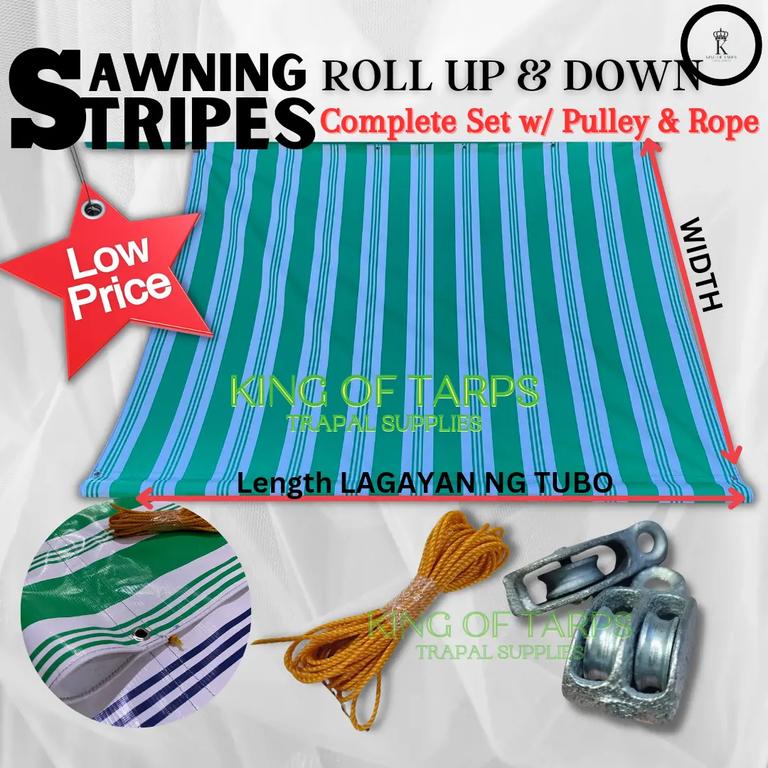 STRIPE AWNING COMPLETE SET WITH PULLEY AND ROPE