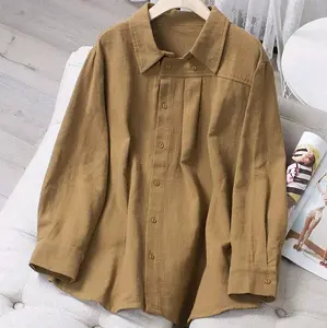 Kemeja Outfit Linen rami_ kekinian Kemeja korean Style Polos Putih Hitam Baju Formal Kain Nyaman Tangan Panjang Basic Casual Kancing Lembut Atasan Katun Wanita