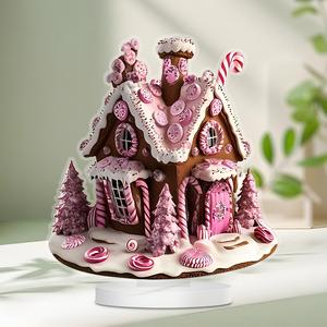 Christmas Gingerbread House Design Acrylic Ornament, 1 Count Creative Desktop Decoration for Living Room Bedroom, Ideal Housewarming Gift