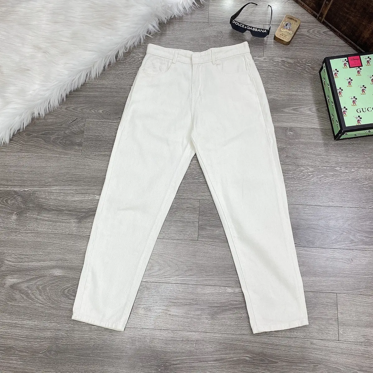 Quần Baggy cạp màu trắng Menswear Pants Có Túi Jeans