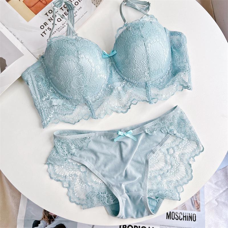 Product Introduction of C12 - Chọn Lùi 1 Size Áo Lót Ren Dây Cách Điệu Đệm Mỏng 0,5cm, Set Ren Áo Kèm Quần 5 Màu Cho CE Nữ Women Top Bra Kem 5