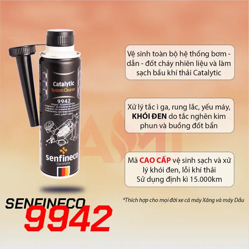 Senfineco 9942 - Mã cao cấp vệ sinh kim phun buồng đốt, Vệ sinh cảm biến Oxy bầu lọc khí thải Catalytic dùng cho cả ô tô máy Xăng và máy Dầu (300ml) 1