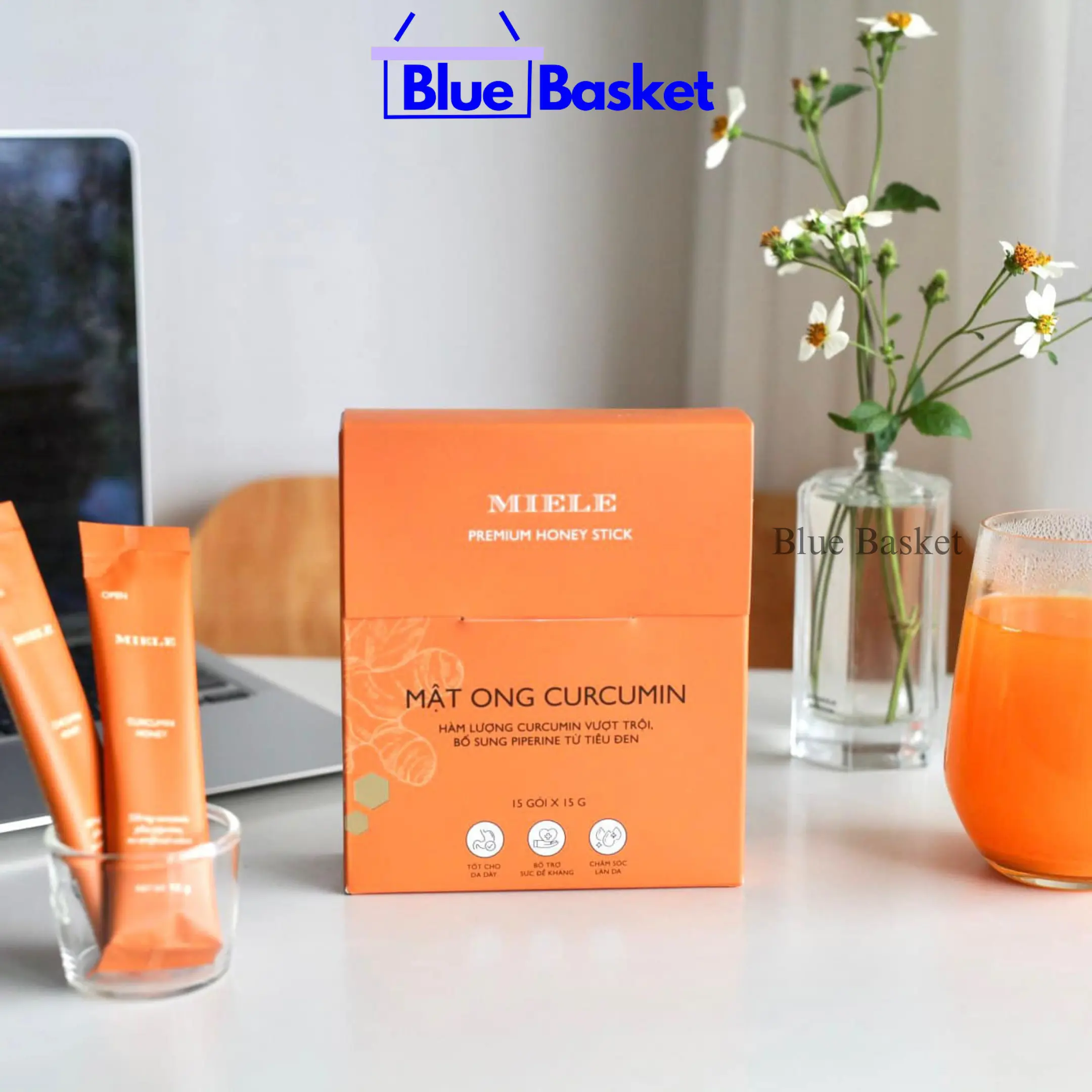 Mật Ong Nghệ Curcumin Miele Hộp 15 Sticks ( 15Gx15 ) Cho Một Dạ Dày Khỏe Mạnh và Giúp Tăng Cường Sức Để Kháng