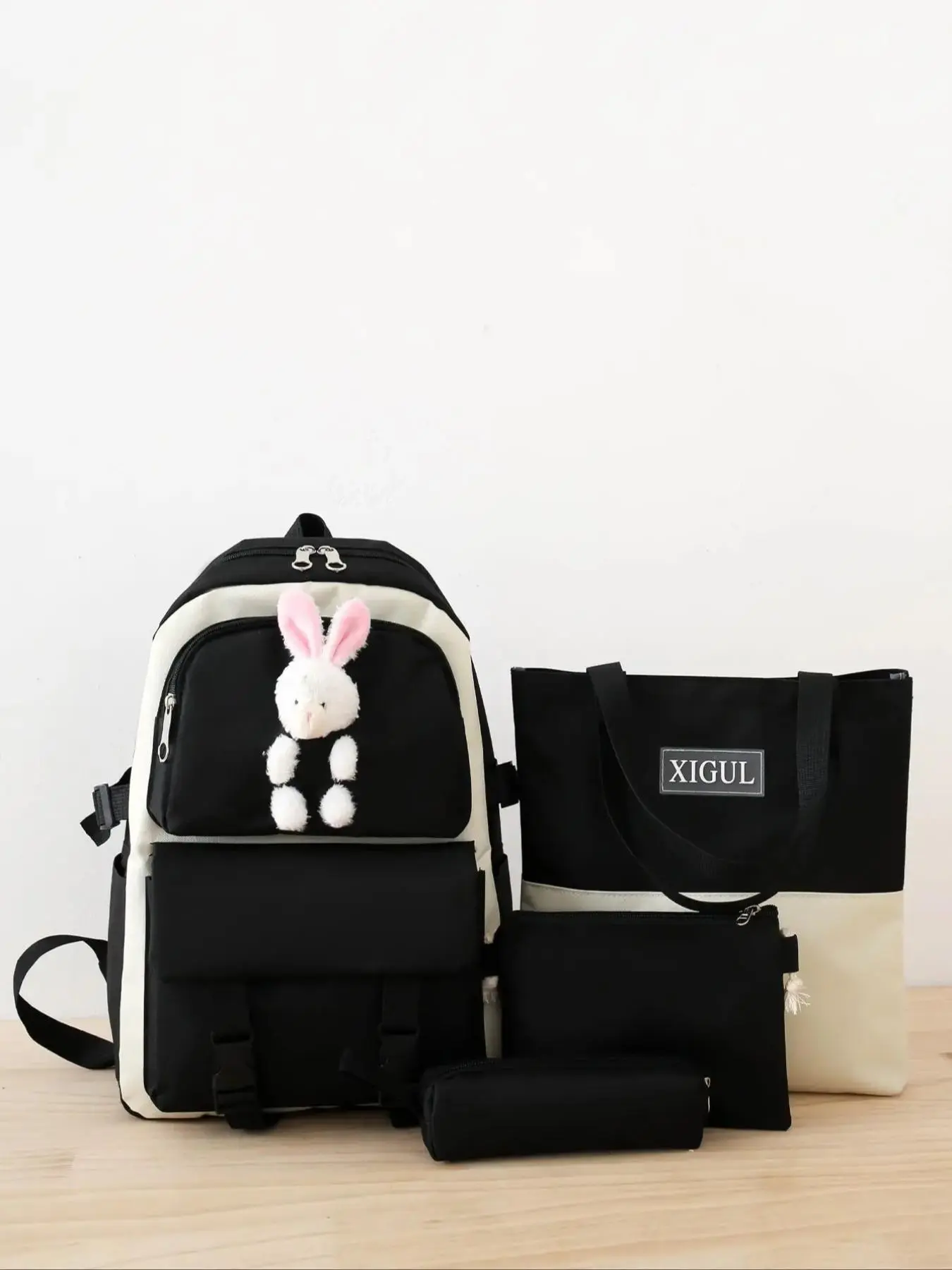 4pcs/Set Cute Rabbit Decoration Trendy Casual Backpack Handbag Clutch Set for Primary School Students Junior High School Students High School Girls