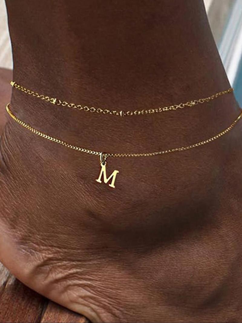 Product Introduction of 26 Letter Design Anklet, Stainless Steel Jewelry for Party, Daily Clothing Decor, Trendy All-match & Exquisite Jewelry for Birthday Gift 2