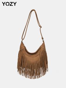 YOZY Women's Tassel Decorated Crossbody Bag, Fashionable PU Leather Shoulder Bag for Daily Used, Casual Versatile Daily Commuting Bag