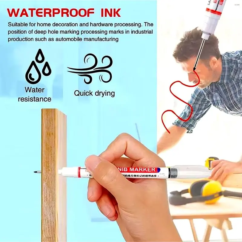 Spidol Pulpen Pena Permanen Tukang Bangunan Kepala Panjang Long Nip Tip Waterproof Paint Marker Penanda Besi Kayu Plastik Ban Mobil Motor Tahan Air 5