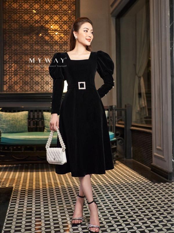 Đầm Nhung Nữ Tay Bồng MY WAY Dự Tiệc Kèm Đai Sang Trọng 9MD0612