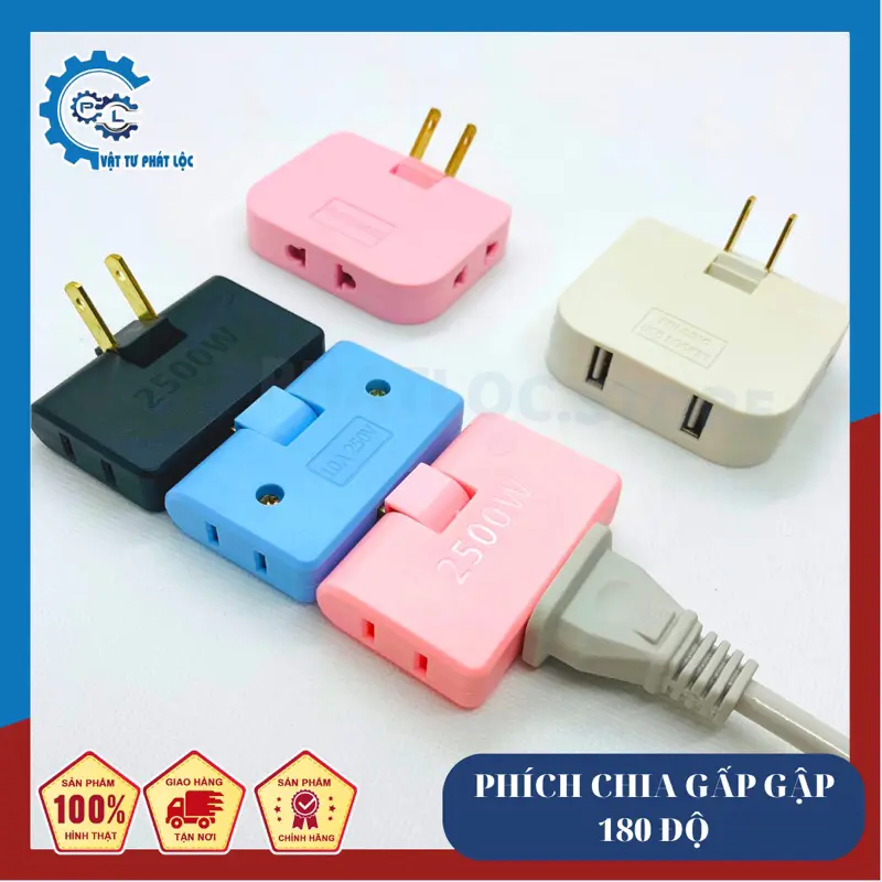 Ổ chia điện đa năng 3 cửa, Ổ cắm chuyển đổi thông minh chịu tải cao 2500W, Ổ Cắm Chuyển Đổi Chia 3