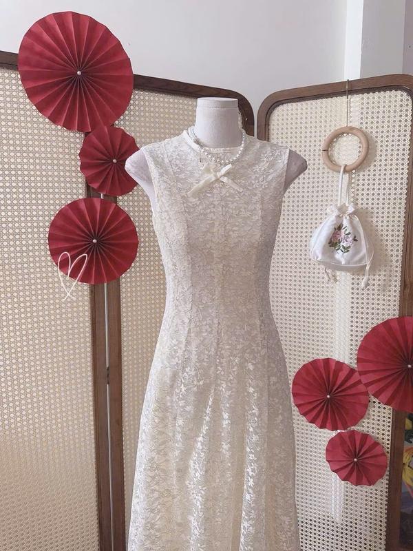 váy đầm ren dạ hội dáng dài cổ tròn tay ngắn dáng dài chát ren siêu đẹp dành cho nữ 1