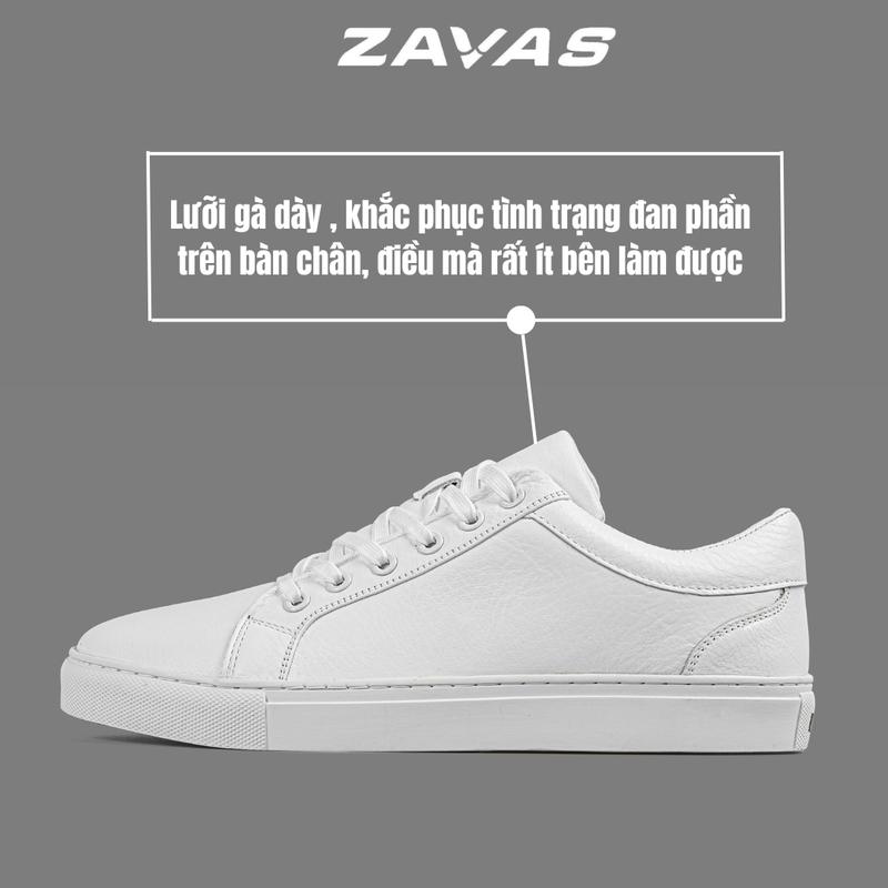 Product Introduction of Giày sneaker nam ZAVAS full trắng da thật không bong tróc form giày gọn thời trang - Z68 Shoes Đế Bằng 5
