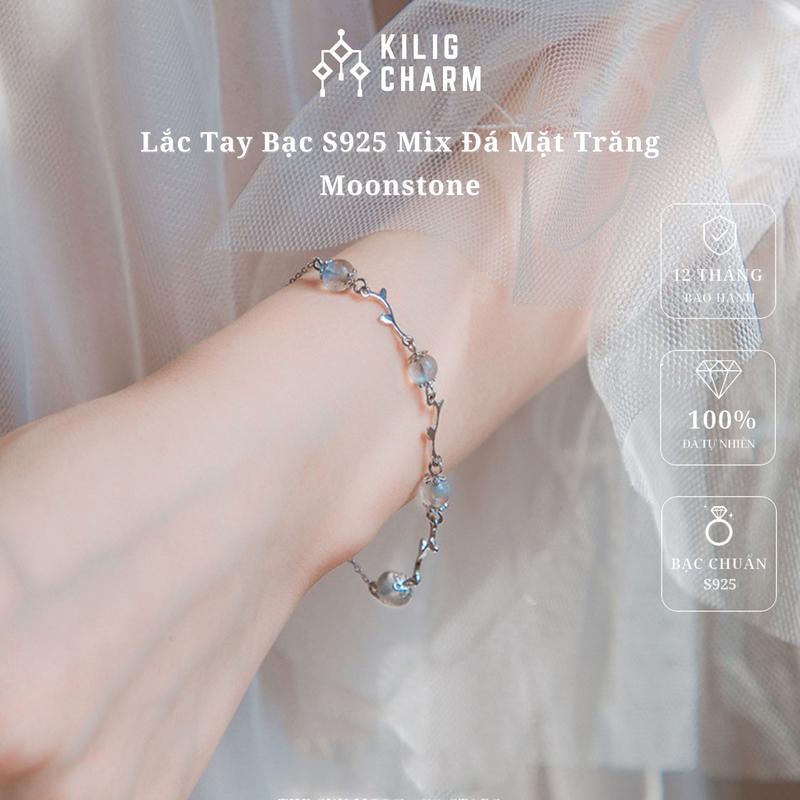Lắc tay bạc nữ s925 đá mặt trăng Moonstone dây rút đá năng lượng KILIG CHARM - KC41