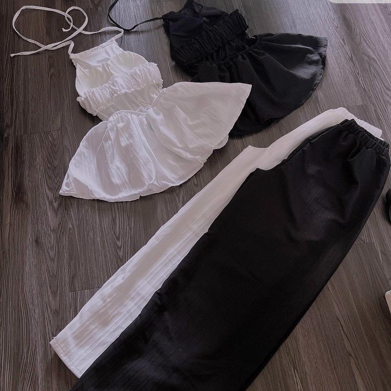 SET BỘ QUẦN ỐNG SUÔNG , ÁO CỔ YẾM HỞ LƯNG