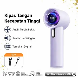 COD Kipas Angin Turbo Mini Portable Strong Wind | High Speed 100 Gear Digital Display Kipas Tangan Outdoor