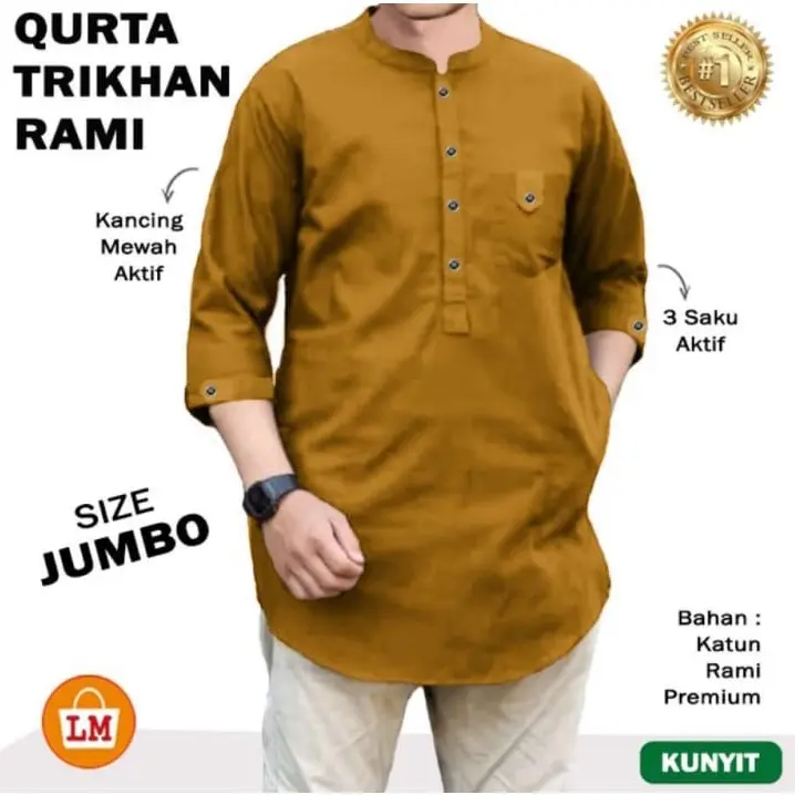 BAJU KOKO TRISHKAN / Baju Koko Pria Lengan Panjang Muslim / QURTA RAJA PAKISTAN JUMBO SIZE Ukuran M L XL XXL XXXL TERMURAH TERLARIS TERBARU Kancing Mewah