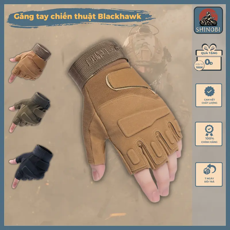 Găng tay chiến thuật Blackhawk, bao tay đi phượt chất liệu dày dặn cực ôm tay, chống nắng, chống trượt hiệu quả SHINOBI 0