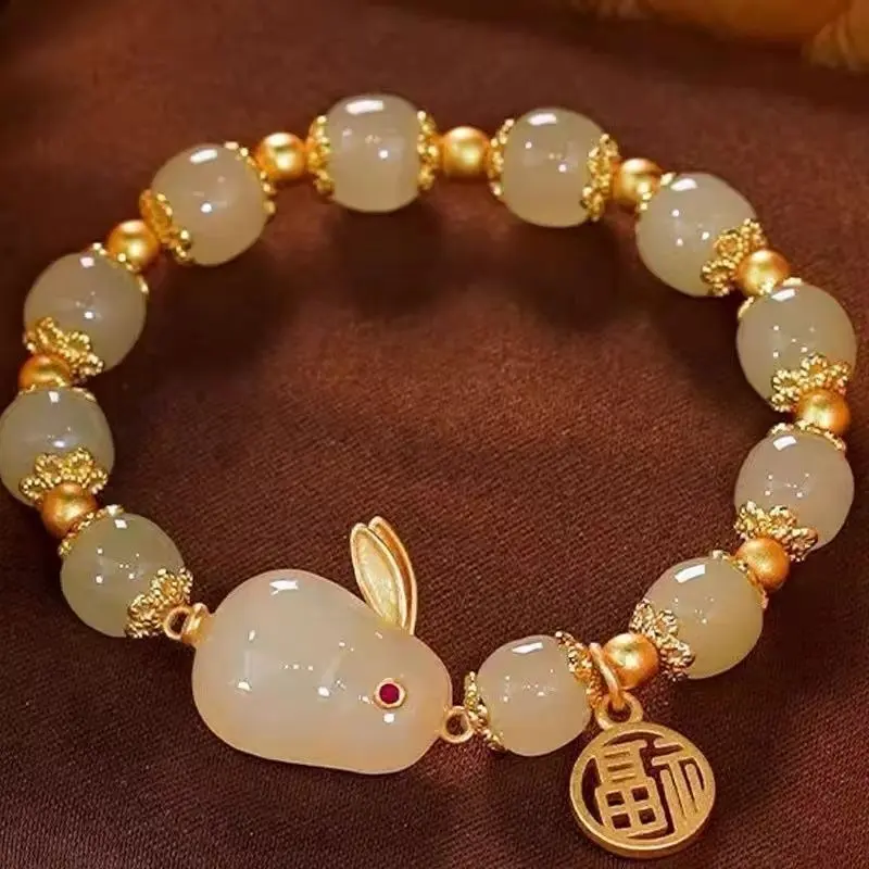 New Chinese Jade Rabbit Bracelet Women's Niche Design High Value Student Bracelet Girlfriend Antique Birthday Gift