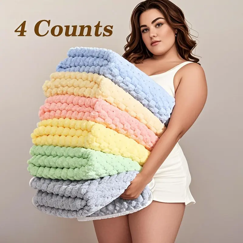 Soft Microfiber Bath Towel, 4 Counts/set Colorful Large-size Bath Towel, Water Absorbent Fast Drying Towel for Beach, Bathroom, Camping, Spa, Gym 0