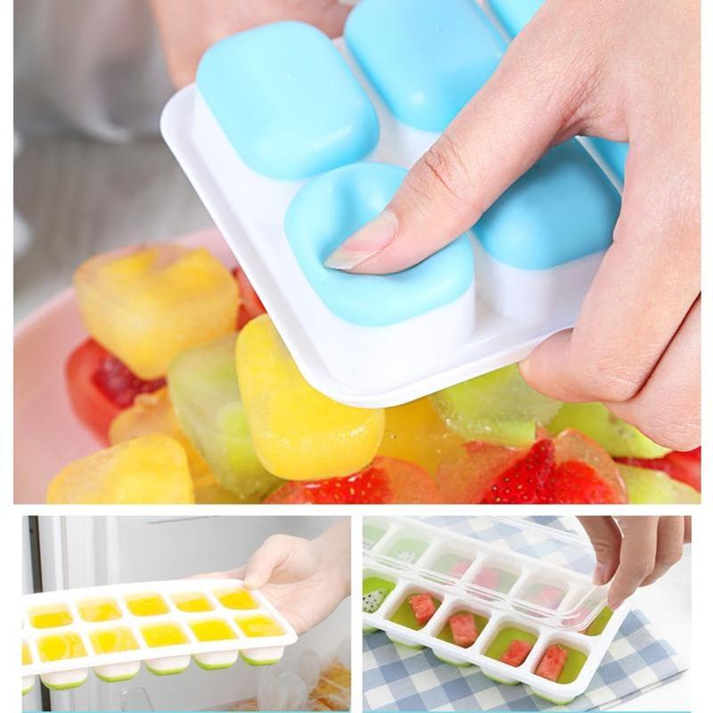 1 Khay Đá Có Nắp Đậy Silicon mỗi khay 14 Viên, dễ dàng lấy đá, an toàn tiện dụng