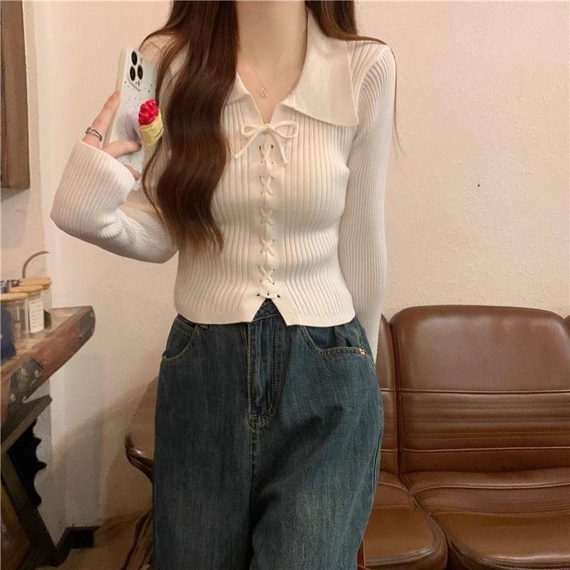 Product Introduction of Áo Len Dệt Kim, Dài Tay, Cổ Polo, Hàng Mới Về Mùa Thu 2024, Áo Len Mặc Trong, Ngắn Và Nhỏ, Có Thể Mặc Bên Trong Áo Len, Dành Cho Nữ, Thích Hợp Cho Mùa Thu Và Mùa Đông 17