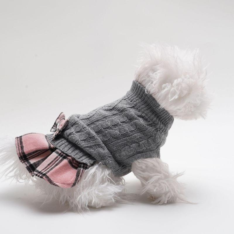 Dog & Cat Plaid Knitted Sweater Set, Cute Knitwear Sweater with Bow Decor, Pet Clothes for Small Medium Dogs & Cats 4