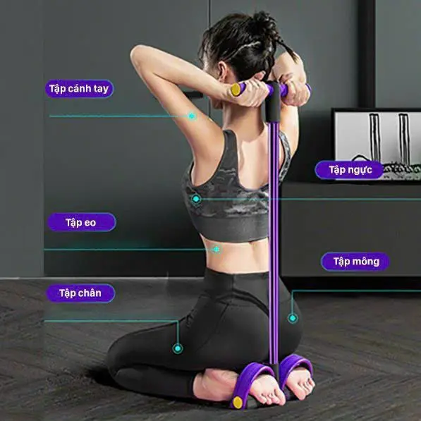 Dây Tập Bụng, Dây Kéo Đàn Hồi Kháng Lực 4 ống Cao Su Tập Bụng Tại Nhà Dây Kháng Lực