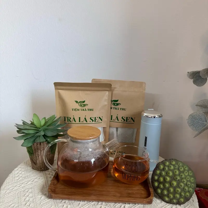 Combo 2 gói trà lá sen 60 túi lọc tặng bình nước thuỷ tinh 400ml Tea 4