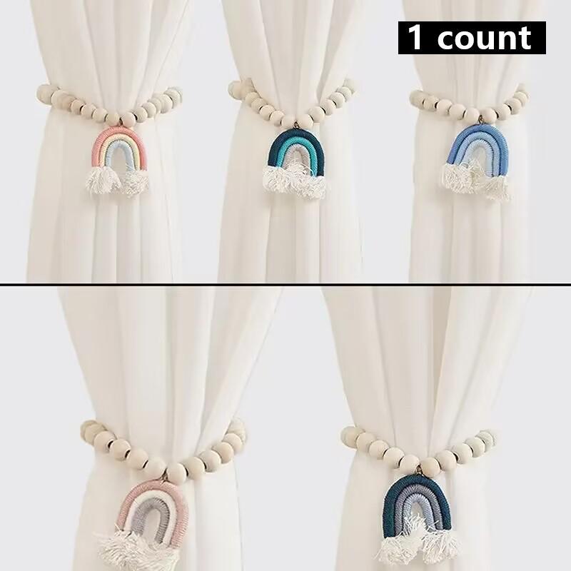 Boho Beaded Magnetic Curtain Tie, 1 Count Wooden Curtain Hook, Window Curtain Tieback for Home Decor 8
