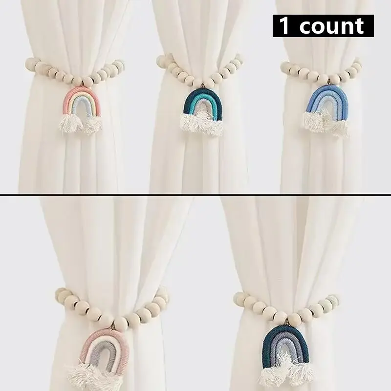 Boho Beaded Magnetic Curtain Tie, 1 Count Wooden Curtain Hook, Window Curtain Tieback for Home Decor 8