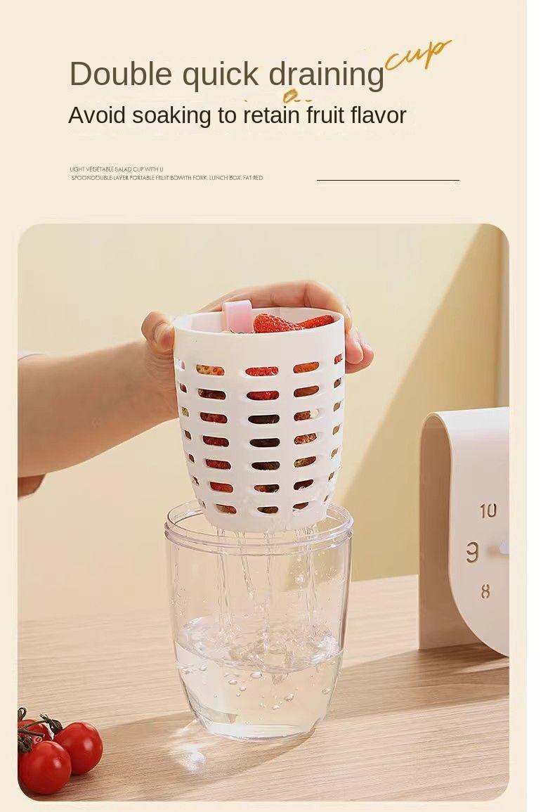 Product Introduction of Cốc Trái Cây, Cầm Tay, Có Rãnh Và Nĩa, Thích Hợp Cho Bữa Sáng, Salad, Mang Đi Và Dã Ngoại, Có Thể Dùng Làm Cốc Yến Mạch lọ đựng cọ trang điểm bình  hb 2