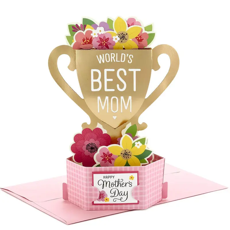 3D Gold Printing 3D Flower Card Mother's Day Love Card Cross-border Trophy Card Send Mother's Birthday Gift