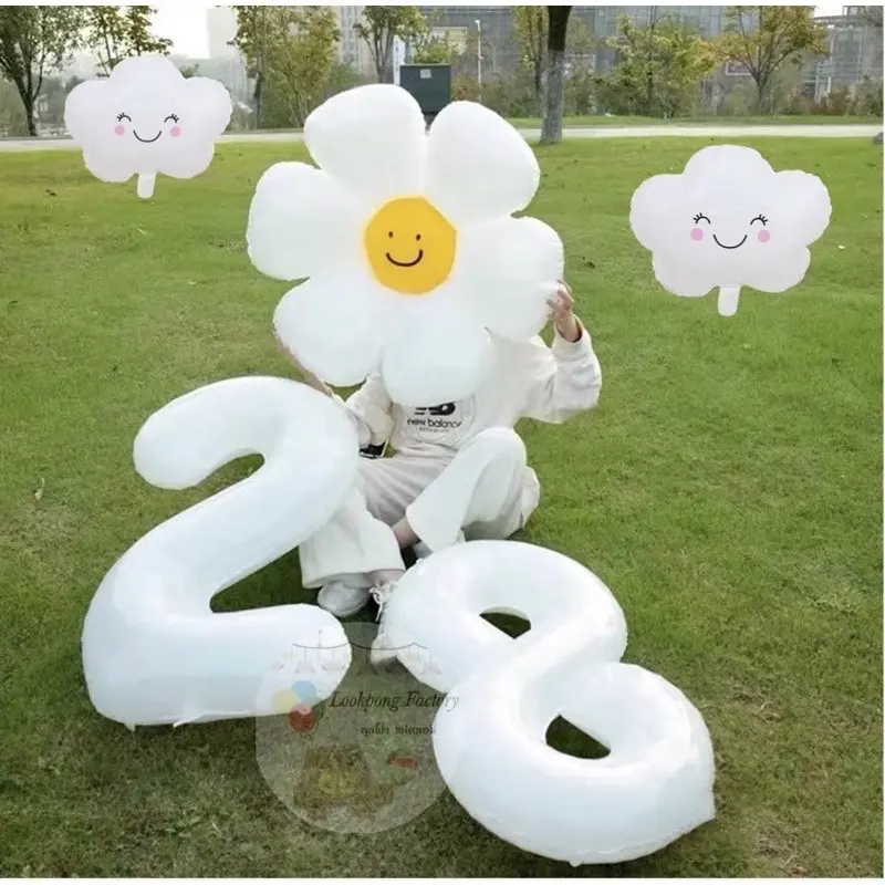 ลูกโป่งตัวเลขขาว Happy Birthday ลูกโป่งขาว ลูกโป่งดอกเดซี่ ลูกโป่งก้อนเมฆ ลูกโป่งวันเกิด ลูกโป่งงานแต่ง ของเล่นเด็ก