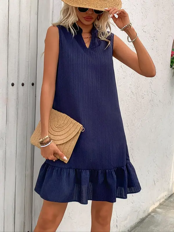 Women's Plain Ruffle Trim Hem Dress, Elegant Sleeveless A Line Dress for Summer, Women's Clothing for Daily Wear 3