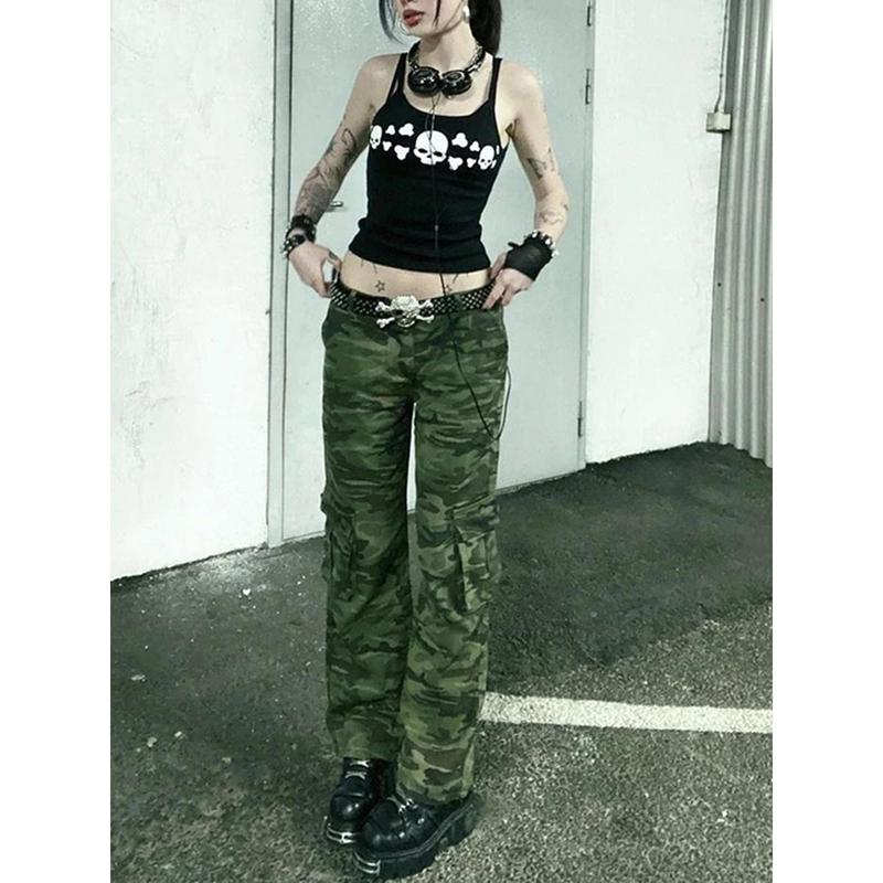 Áo Ba Lỗ Goth Cho Nữ, In Hình Đầu Lâu Cổ Điển Hở Lưng, Áo Hai Dây cổ xẻ Sâu, Áo Sơ Mi Ôm Sát Không Tay Grunge, Thời Trang Đường Phố Women Top 1