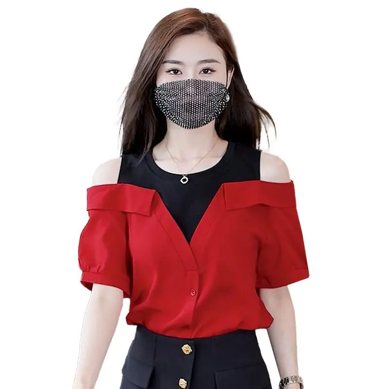 Áo Sơ Mi Bó Sát Và Thời Trang, Phong Cách Phương Tây, Dễ Phối Đồ, Trông Trẻ Trung, Thích Hợp Cho Mùa Hè, Cổ Tròn, Dáng Rộng Vừa Vặn, Che Bụng, ngắn Tay, Áo Trễ Vai Trang Phục Mùa Hè Cho Nữ, Năm 2025 2