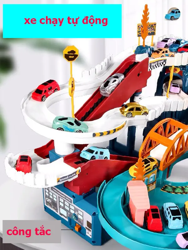 Full 3 Bộ đồ chơi đường đua khủng long siêu tốc kết hợp garage đỗ xe ô tô 5 tầng kích thước lớn sẵn nhiều ô tô con hợp kim cho bé Toy 2