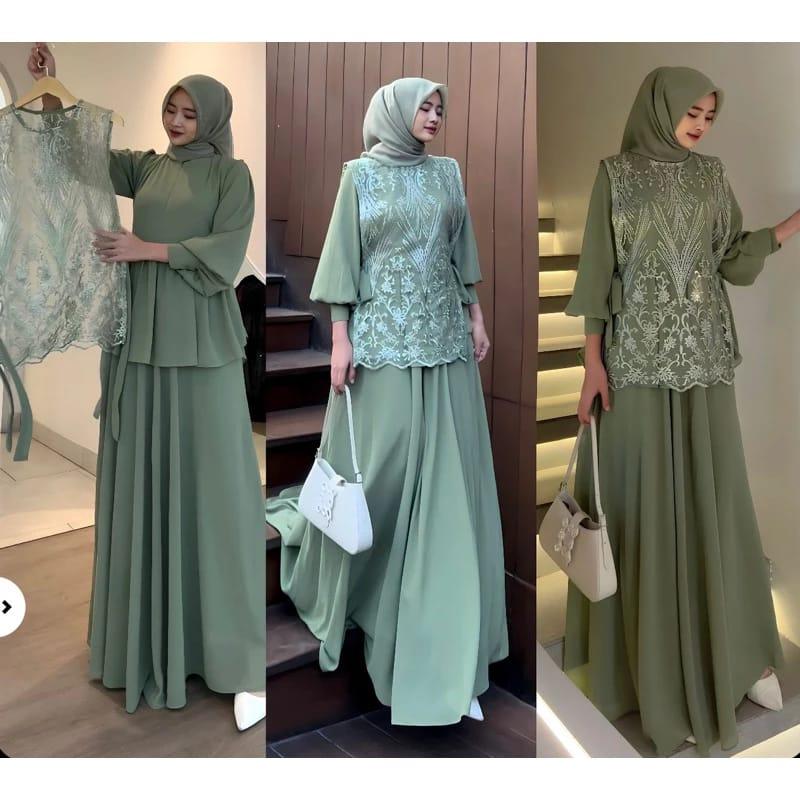 Product Introduction of SENJA DRESS SET INNER BUSUI + OUTER / Gamis Kondangan BAJU DEWASA MURAH TERBARU 2023 / Dress Pesta Bridesmaid Ceruty Muslim Wanita Lebaran Simple Mewah 27
