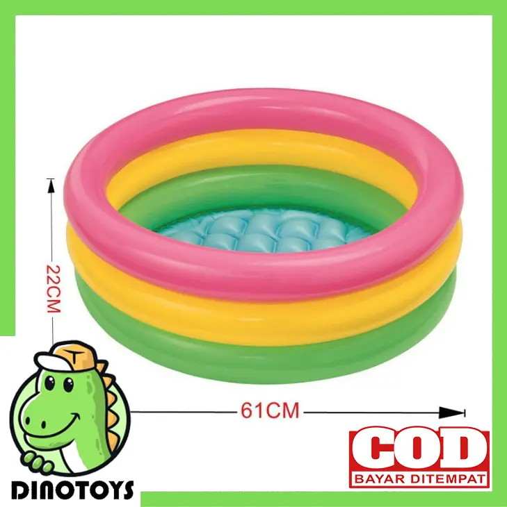 Dinotoys INTEX Kolam Mandi Bayi Ukuran 61x22 Cm Motif Beruang dan Pelangi Dengan Dasar Kolam Bergelembung Cocok Untuk Bayi Baru lahir Balita Cewek Cowok 4