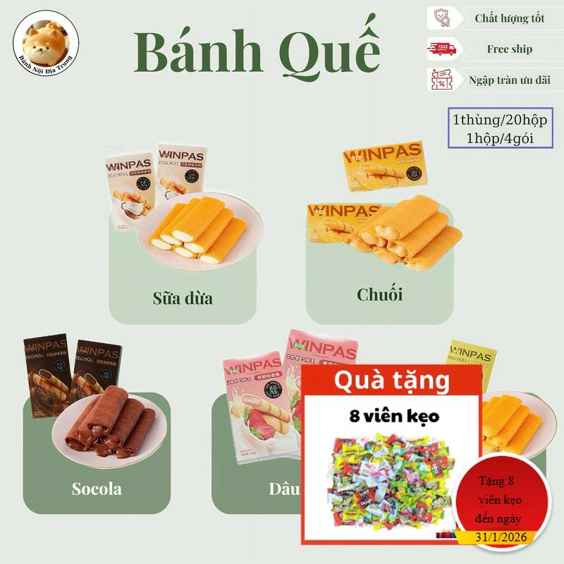  WINPAS Bánh Quế 5 hương Vị : dâu socola  sầu riêng sữa dừa  chuối siêu hot trên thị trường Siêu Béo Ngậy Nhân Tan Chảy gòn tan ngay trong miệng 138G Snack Food Ăn Vặt Vị Sô-cô-la Dừa Chuối Sầu Riêng  Bánh Quy bánh kẹo  bánh ăn vặt mix đủ loại 