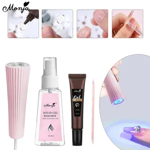 Monja Set Manicure 4Pcs 60ml Glue Remover Gel Press on Tips Dryer & Crystal Glitter Stick untuk DIY Manikur Profesional dan Pemula