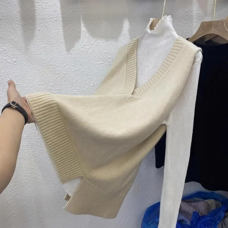 Áo Len Nữ, Cổ Chữ V, Phong Cách Hàn Quốc, Không Tay Bên Trong, Dáng Rộng Vừa Vặn, Có Thể Mặc Ngoài Trời, Phong Cách Preppy Tối Giản, Vest Phong Cách Phương Tây, Nữ, Áo Vest Women Top 5
