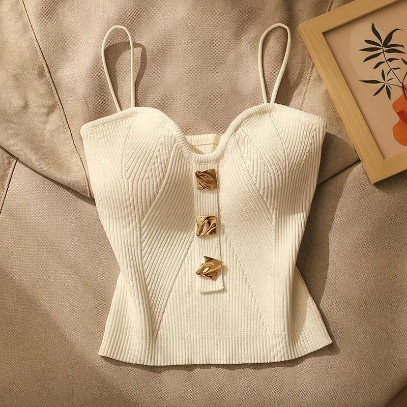 20242023 Summer New High-End Classic Style Knitted Bandeau Sling Vest Inner Match Women's Outer Wear Sleeveless Beauty Back Short Top