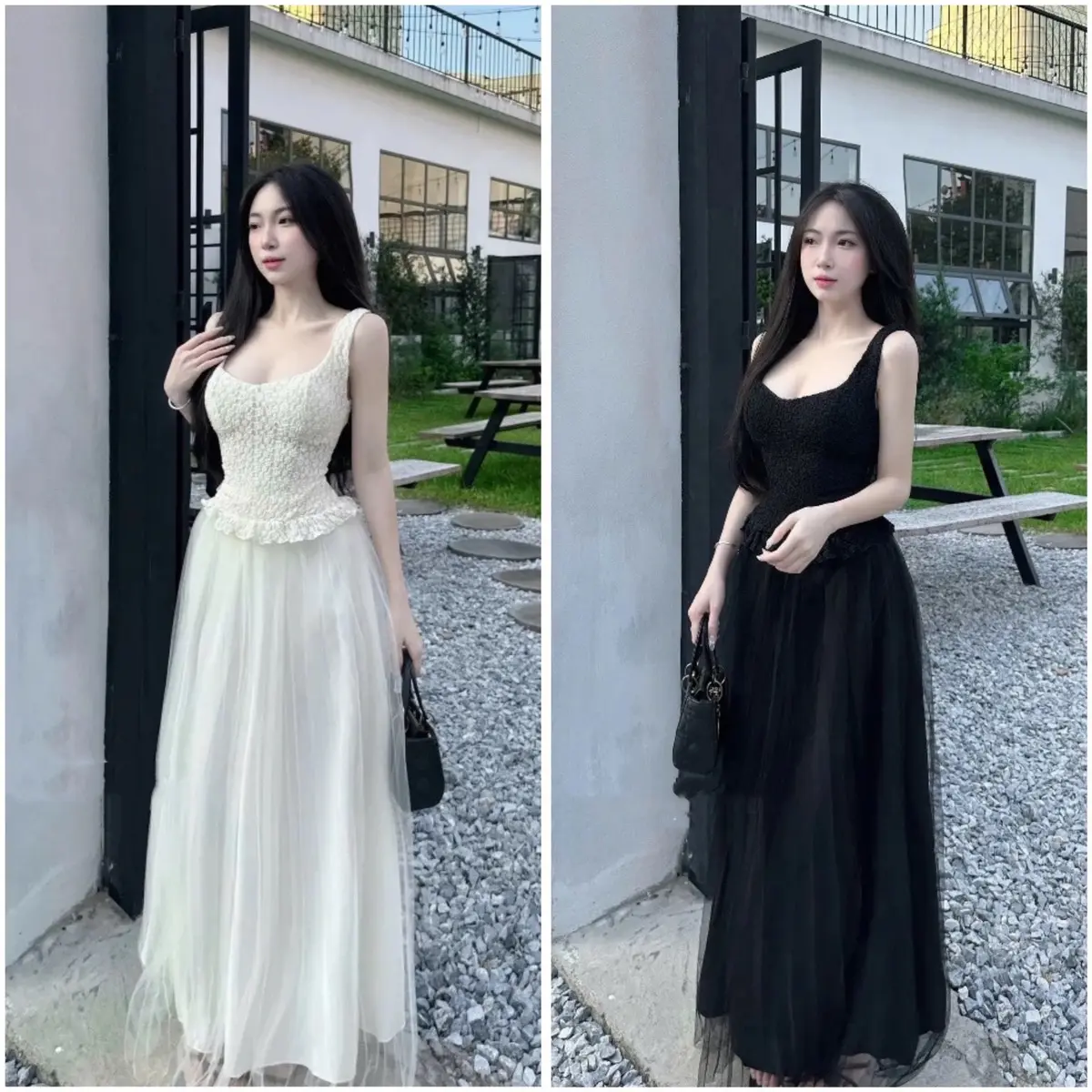 Đầm nữ dáng dài ren phối voan Kho Sỉ Hải Chuyền Đ777