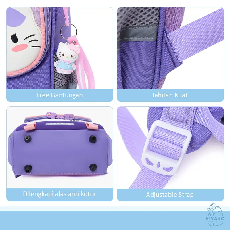Tas Ransel Motif Fashion Anak TK Kitty & Shark Ukuran 32cm Free Gantungan  | 0609 Kivaro 2