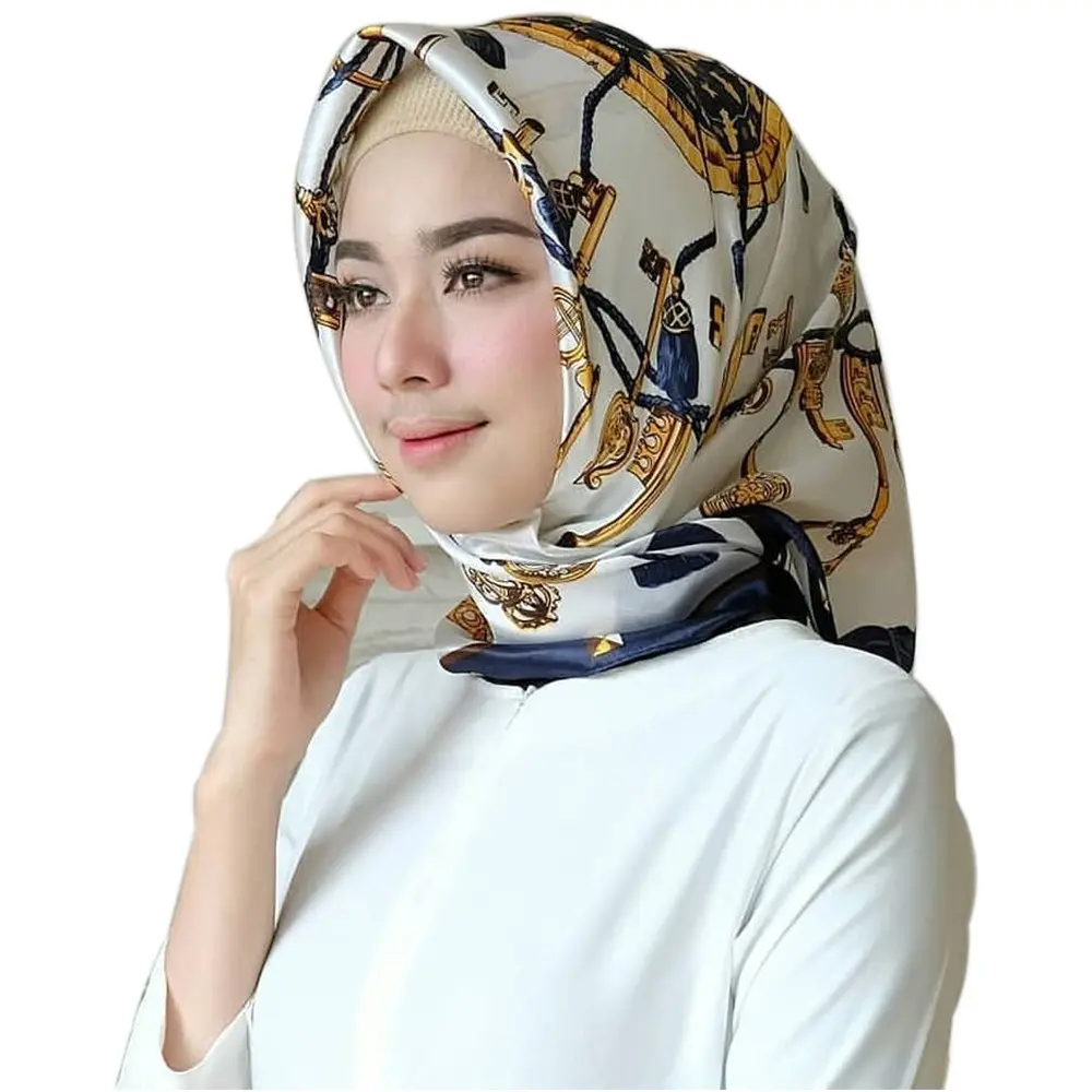 European and American Chain Printing Imitation Silk Scarf 90cm Large Square Scarf Malaysian Headscarf